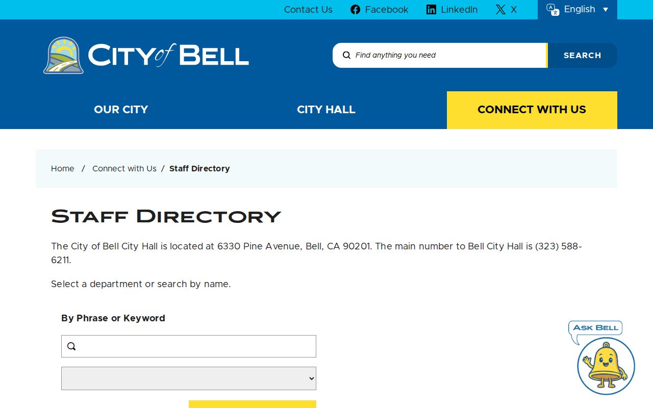 Bell people search city staff directory