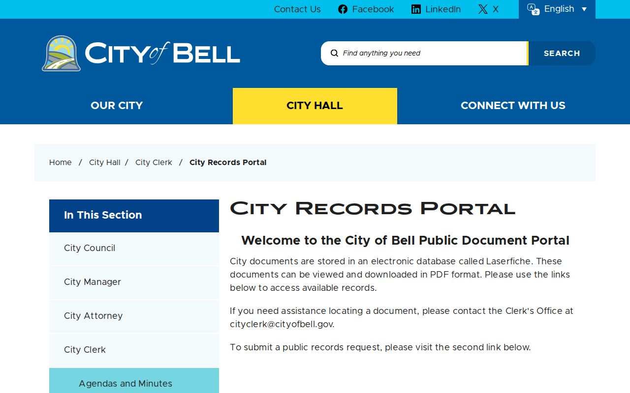 Bell people search Laserfiche city records portal