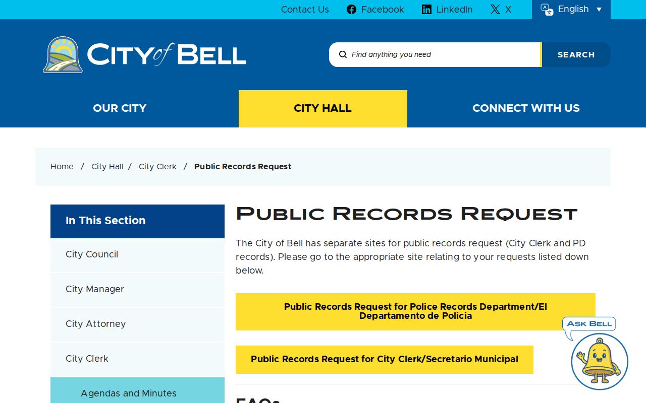 Bell people search public records request page
