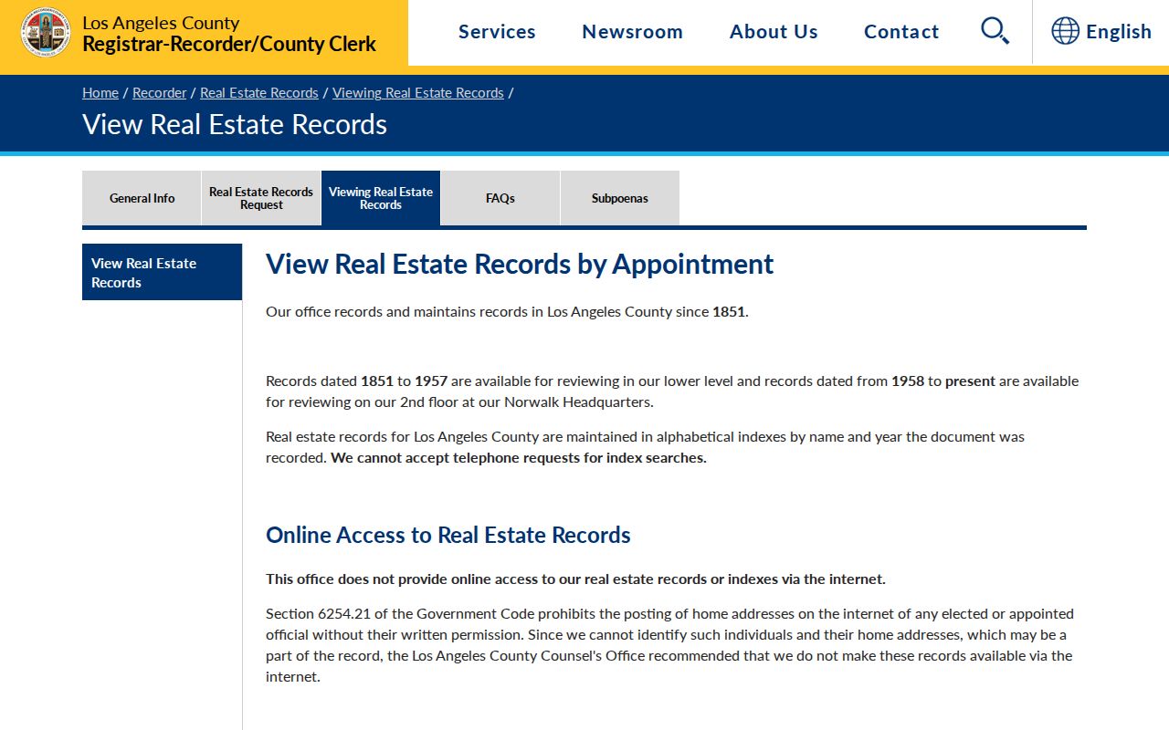 Bell people search LA County real estate records viewing page