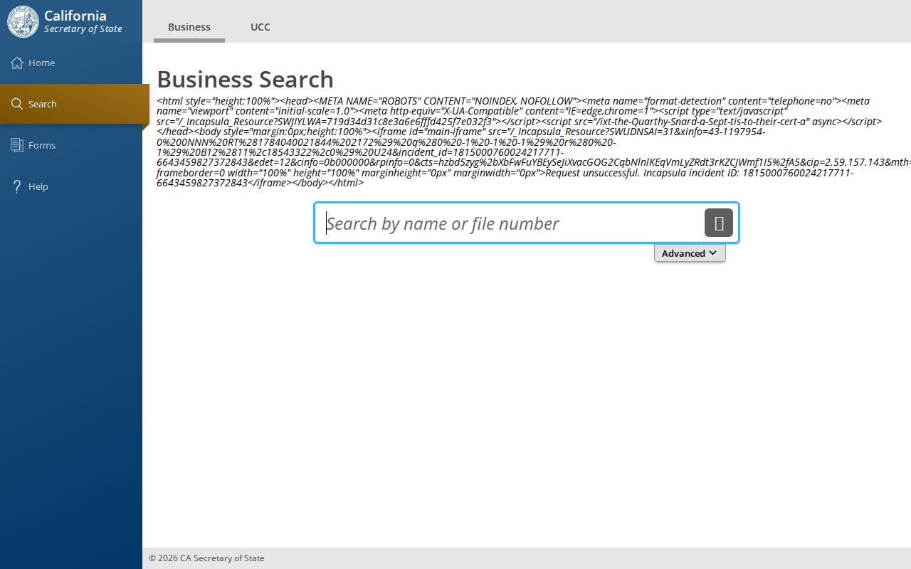 Bell people directories screenshot of California SOS bizfile business search