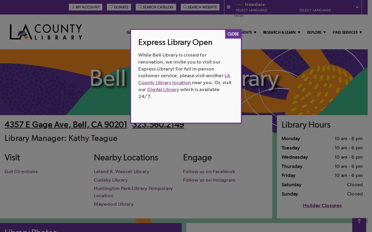 Bell people directories screenshot of the LA County Library Bell branch