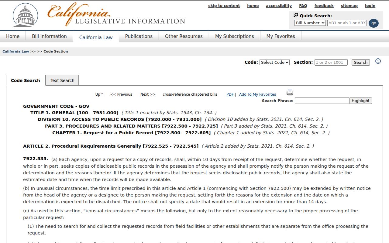 Bell records access California CPRA response deadline statute screenshot