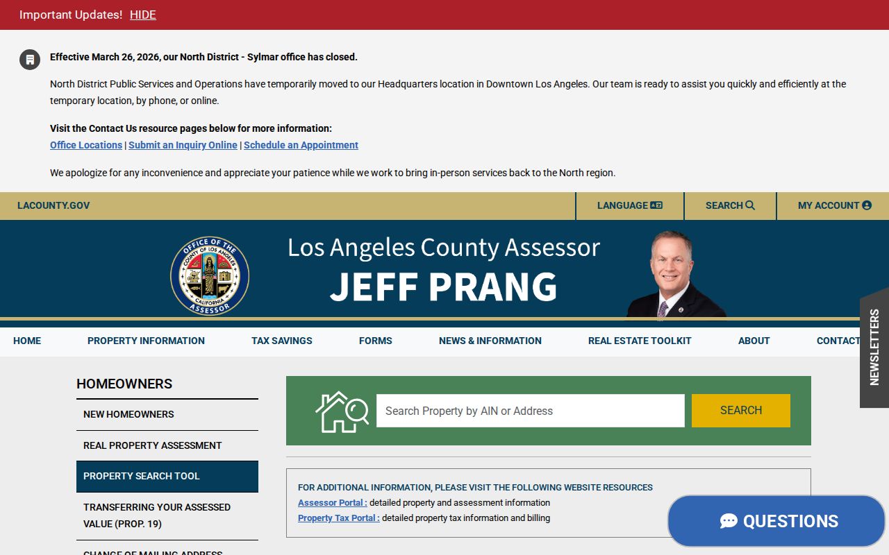 Bell records access LA County Assessor property search screenshot