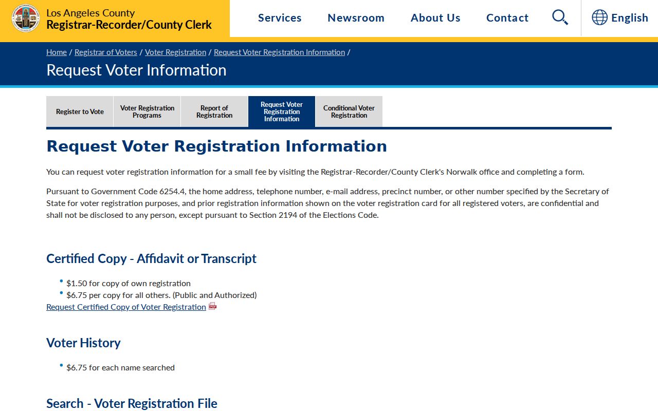 Bell voter registration records request information from Los Angeles County RRCC