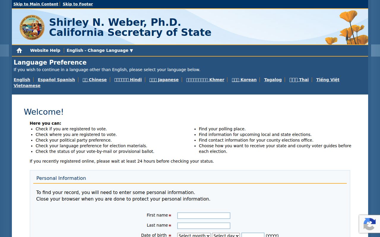 Bell voter registration records through California Secretary of State My Voter Status