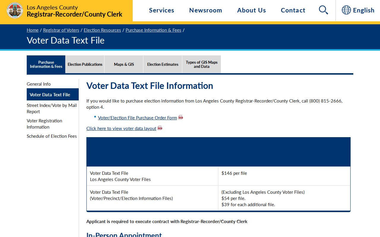 Bell voter registration records voter data text file purchase from LA County